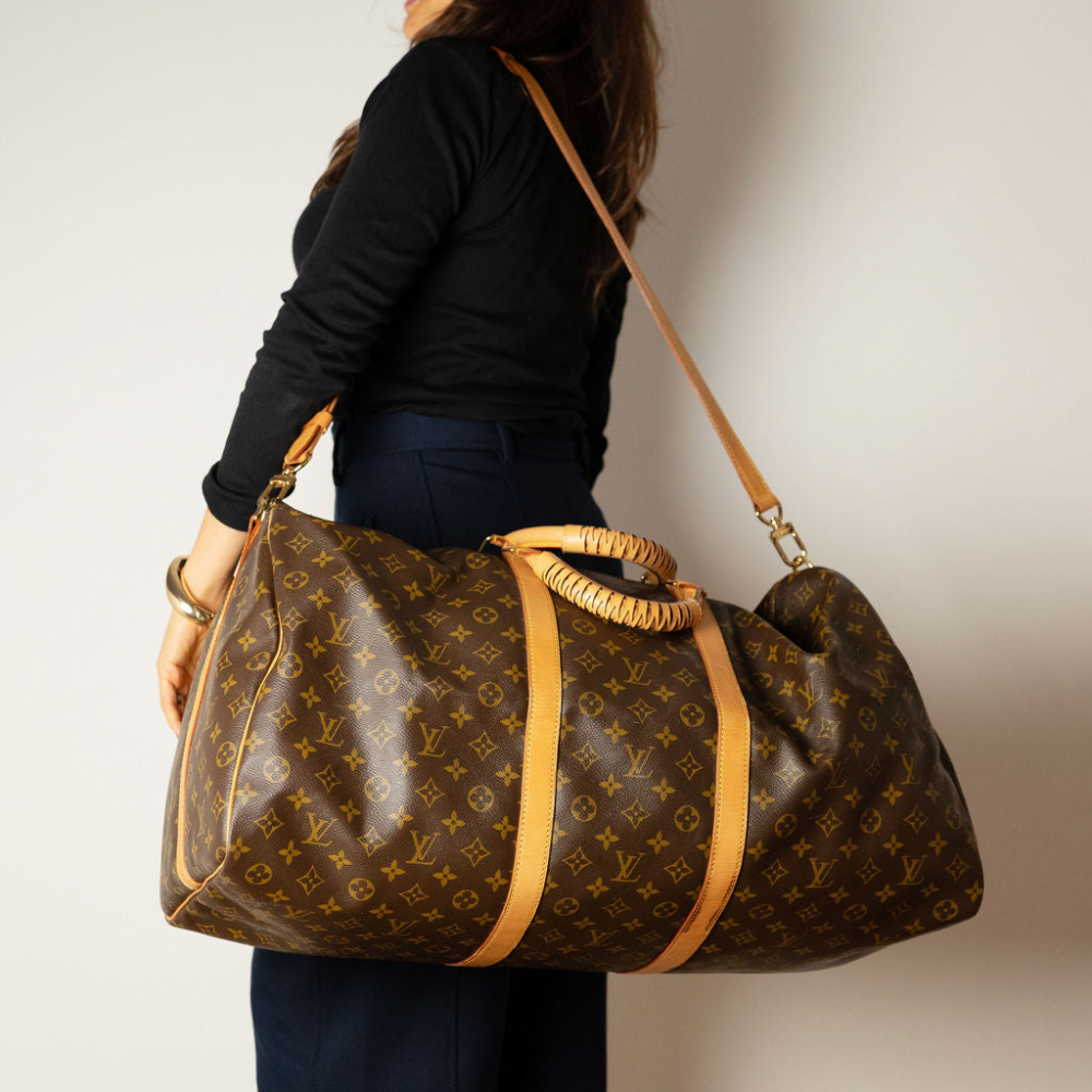 Louis Vuitton Keepall 60 Canvas Weekender Shoulder Bag Brown