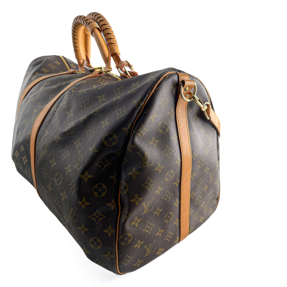 Louis Vuitton Keepall 60 Canvas Weekender Shoulder Bag Brown