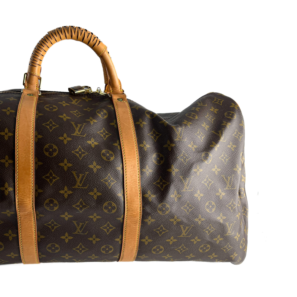 Louis Vuitton Keepall 60 Canvas Weekender Shoulder Bag Brown
