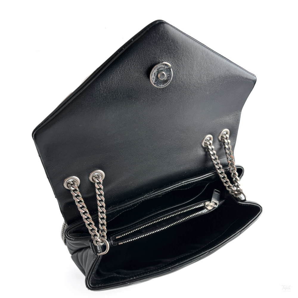 Saint Laurent Loulou Small Chevron Quited Leather 2-Ways Envelope Bag Black