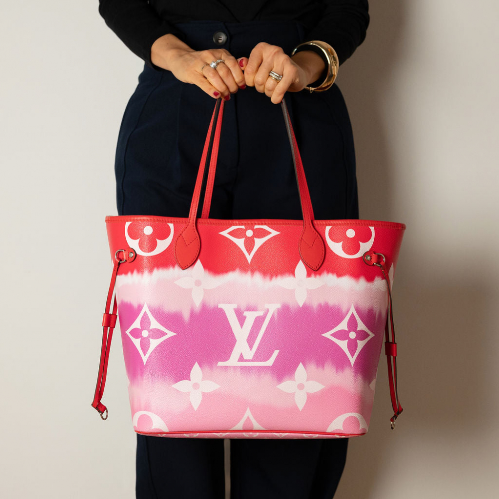 Louis Vuitton Neverfull MM Canvas Escale Monogram Giant Shoulder Bag Red & Pink