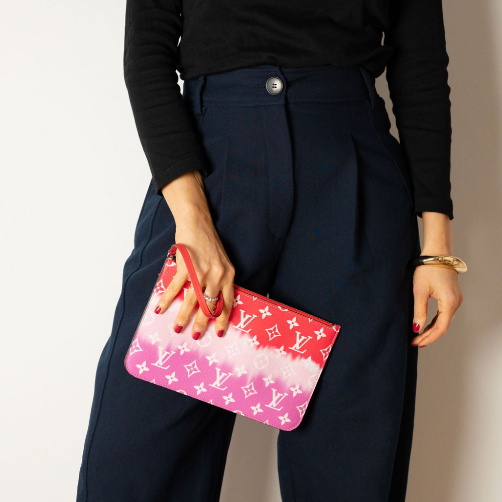 Louis Vuitton Neverfull MM Canvas Escale Monogram Giant Shoulder Bag Red & Pink