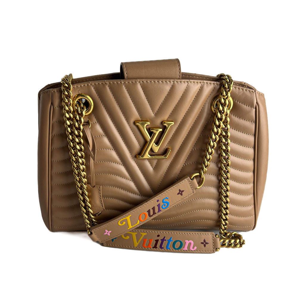 Louis Vuitton New Wave Chain Smooth Calfskin Leather Quilted Tote Shoulder Bag Noisette