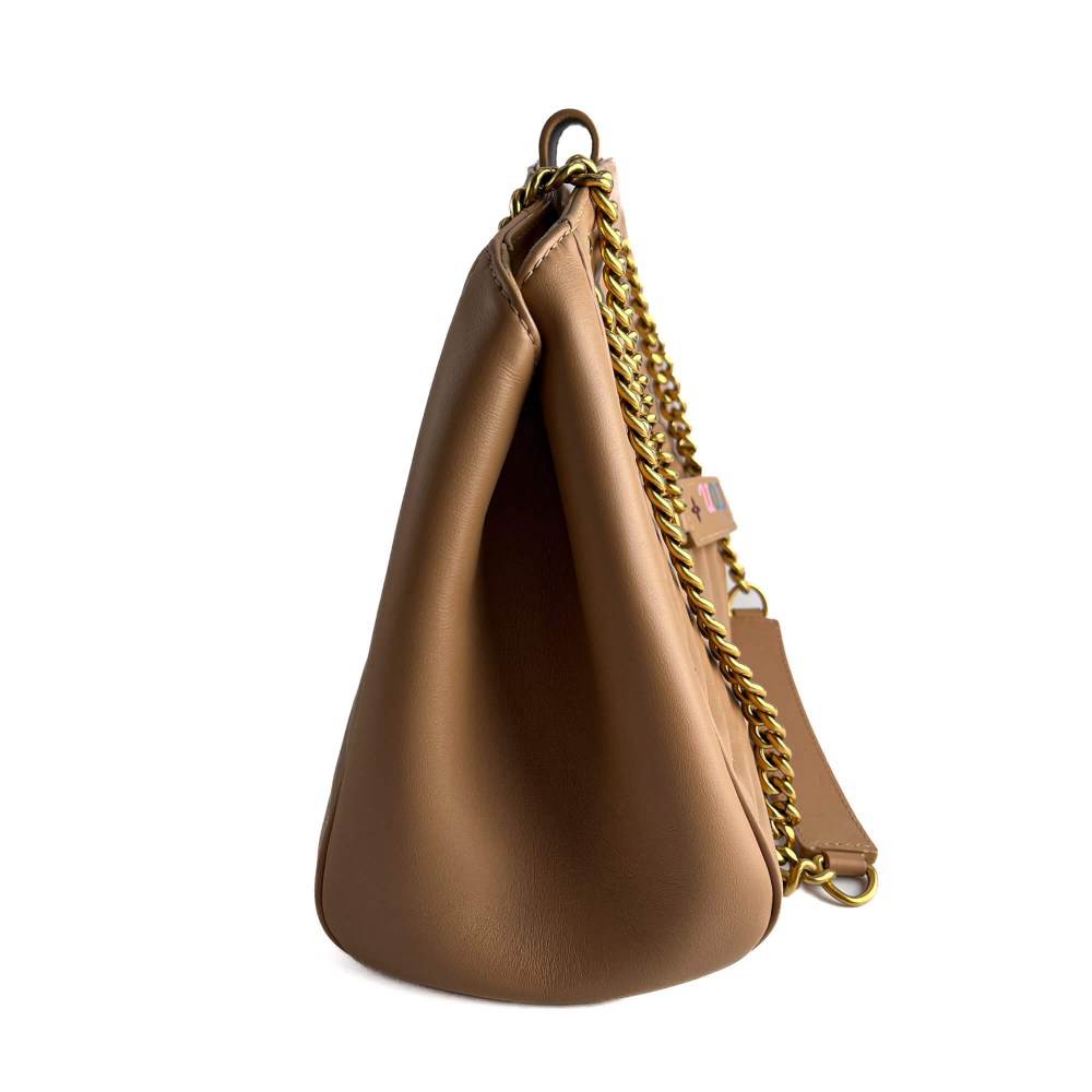 Louis Vuitton New Wave Chain Smooth Calfskin Leather Quilted Tote Shoulder Bag Noisette