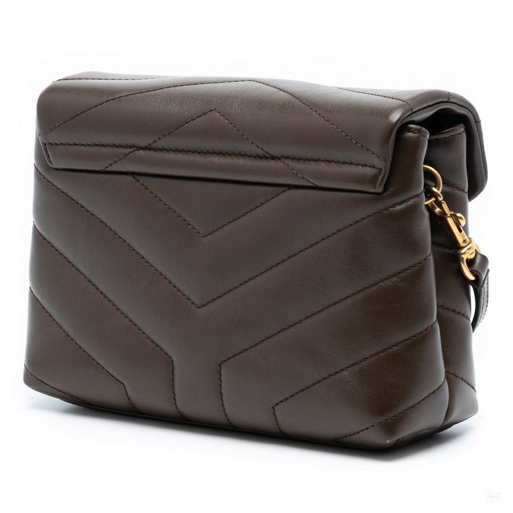 Saint Laurent Loulou Toy Leather Chevron Quilted Envelope Shoulder Bag Brown