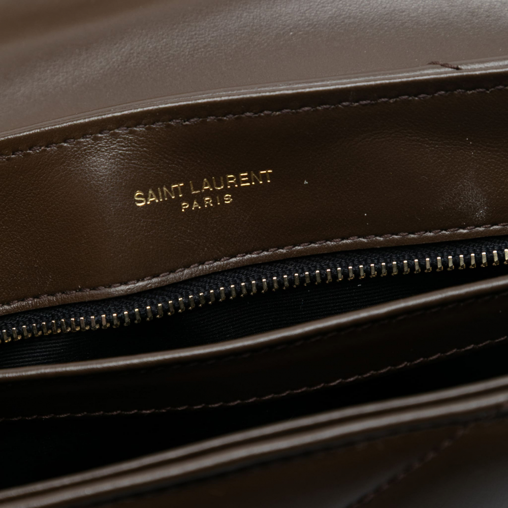 Saint Laurent Loulou Toy Leather Chevron Quilted Envelope Shoulder Bag Brown