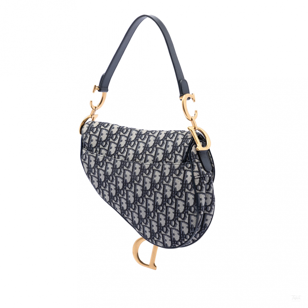 Christian Dior Saddle Canvas No Strap Handbag Oblique Blue