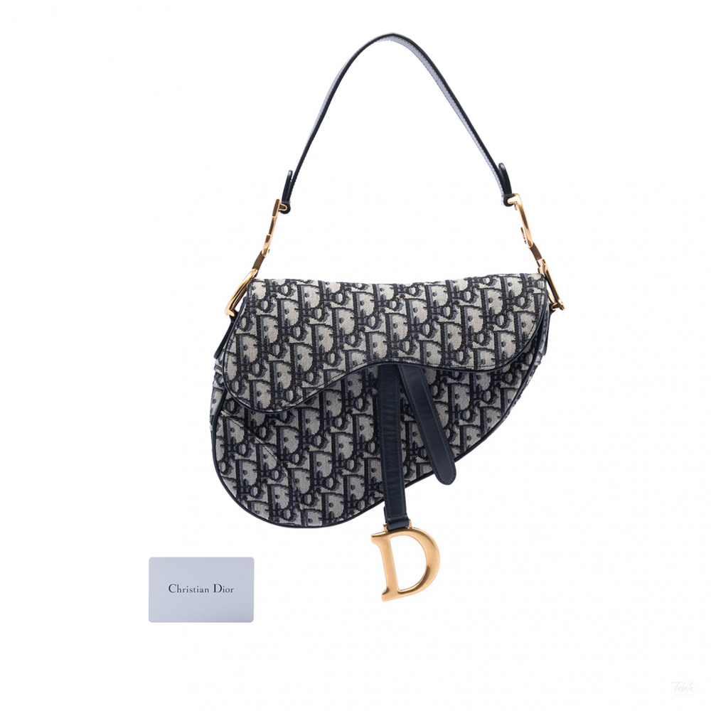 Christian Dior Saddle Canvas No Strap Handbag Oblique Blue