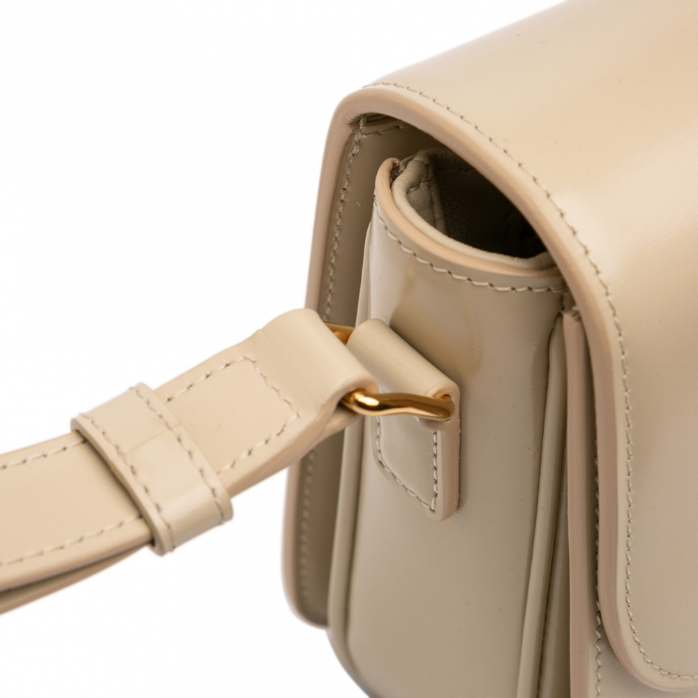 Celine Triomphe Classique Shiny Calfskin Leather Flap Crossbody Brown