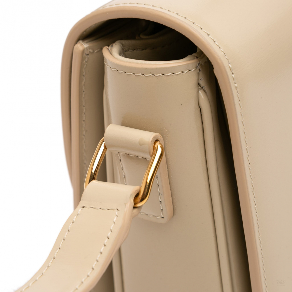 Celine Triomphe Classique Shiny Calfskin Leather Flap Crossbody Brown