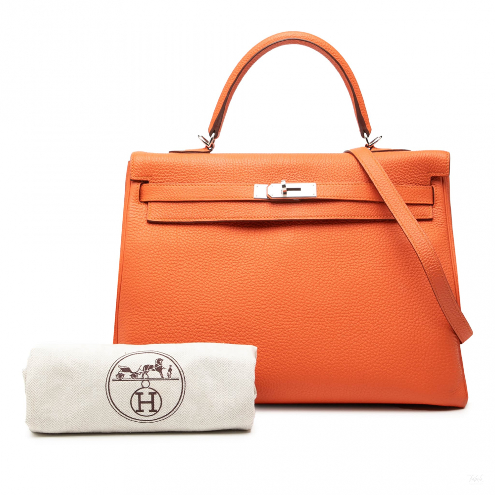 Hermès Kelly 35 Togo Leather Top-handle Handbag Orange