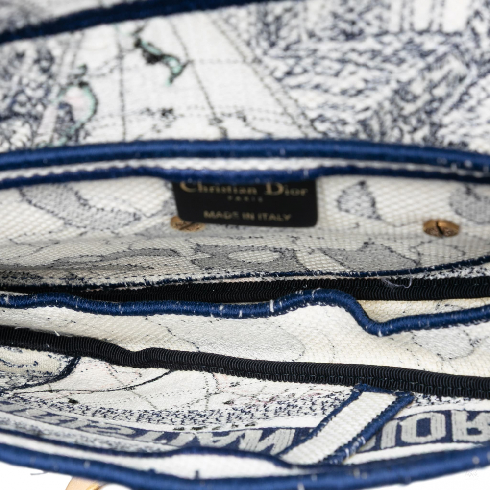 Christian Dior Saddle Canvas No Strap Handbag Around the World Blue