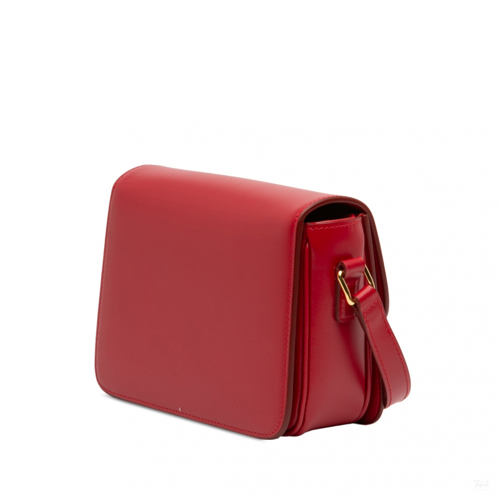 Celine Triomphe Teen Shiny Calfskin Leather Flap Crossbody Red