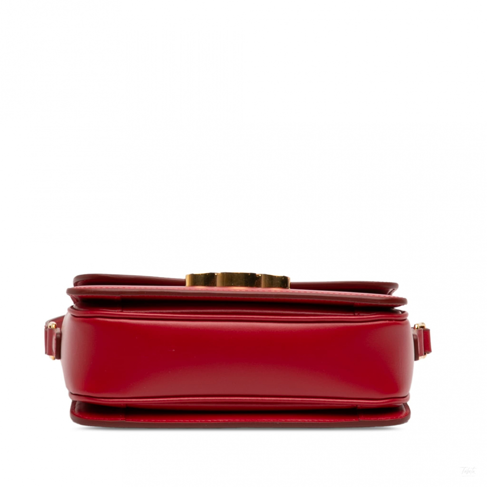 Celine Triomphe Teen Shiny Calfskin Leather Flap Crossbody Red