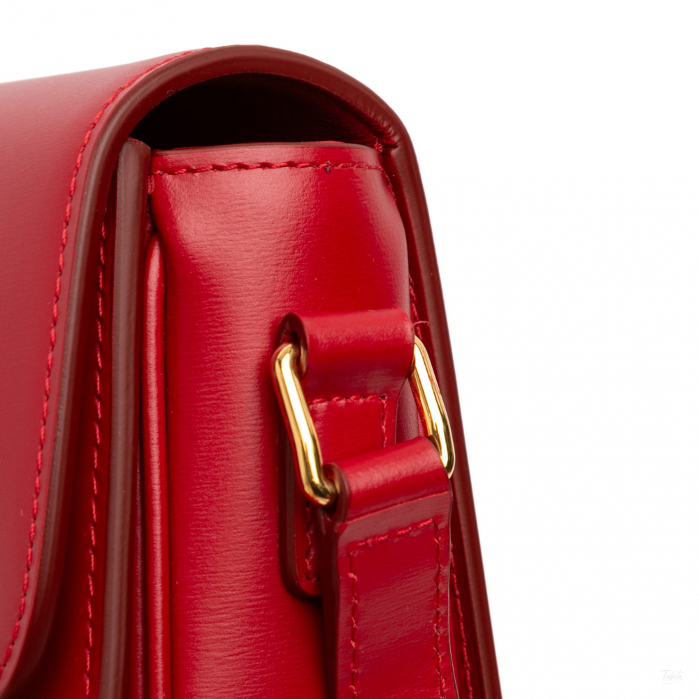 Celine Triomphe Teen Shiny Calfskin Leather Flap Crossbody Red
