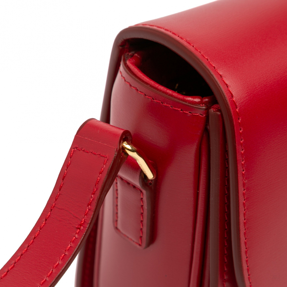 Celine Triomphe Teen Shiny Calfskin Leather Flap Crossbody Red