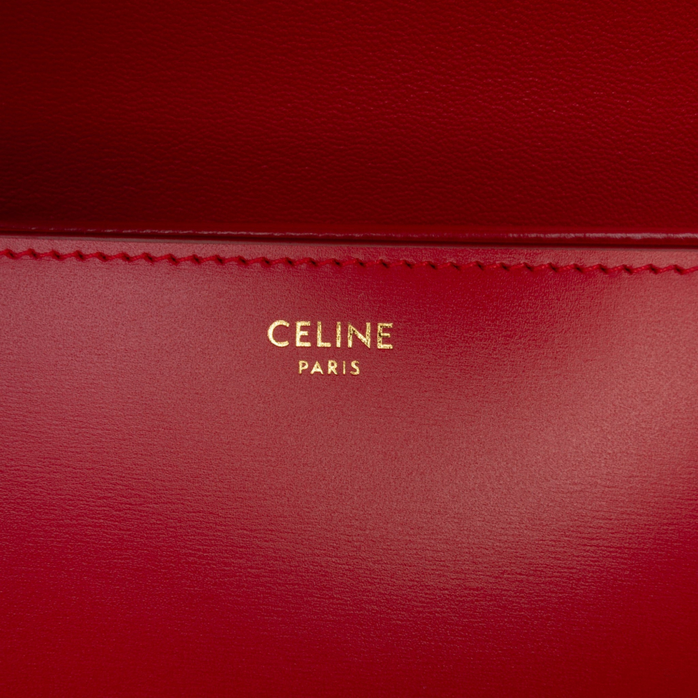 Celine Triomphe Teen Shiny Calfskin Leather Flap Crossbody Red