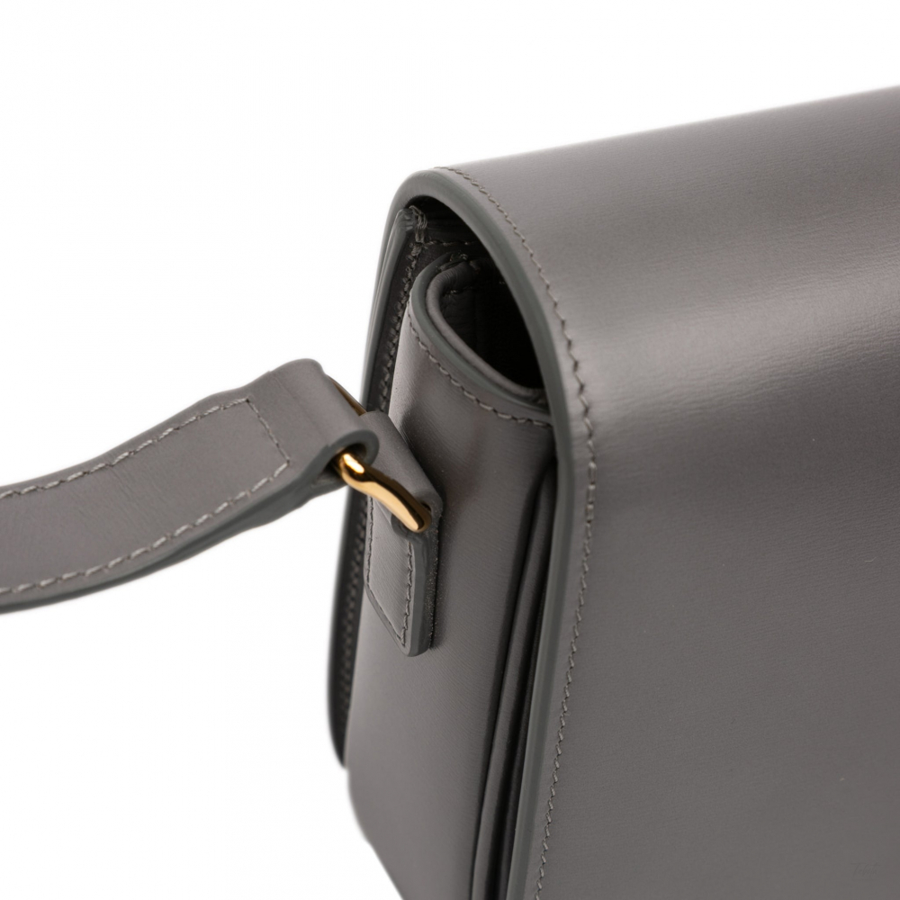 Celine Triomphe Classique Shiny Calfskin Leather Flap Crossbody Grey