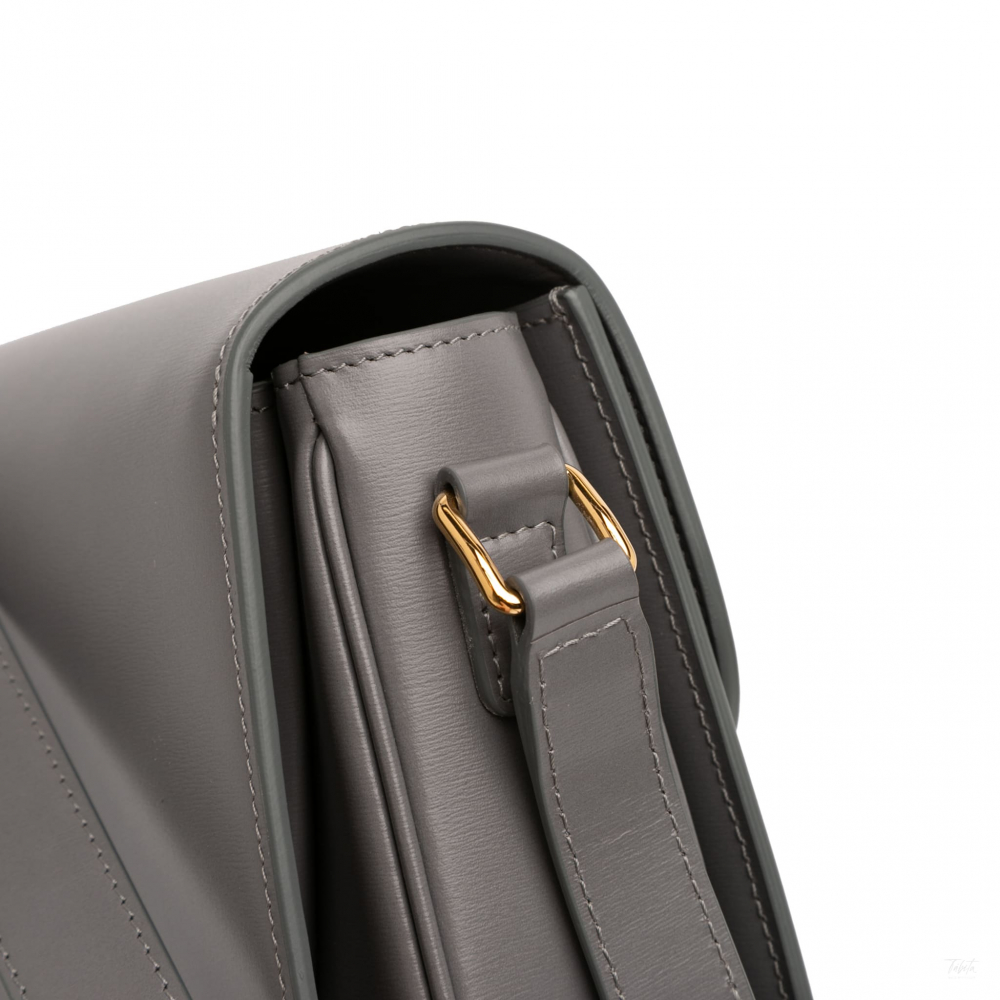 Celine Triomphe Classique Shiny Calfskin Leather Flap Crossbody Grey