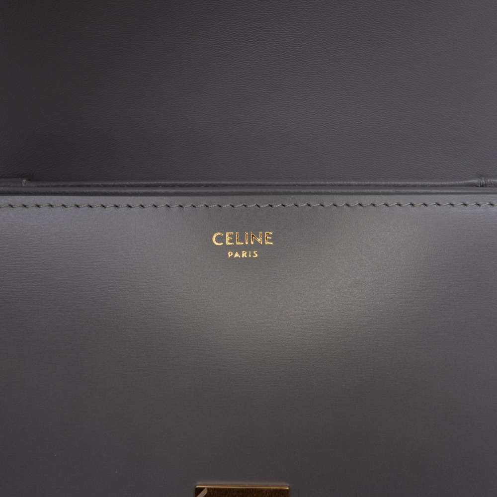 Celine Triomphe Classique Shiny Calfskin Leather Flap Crossbody Grey