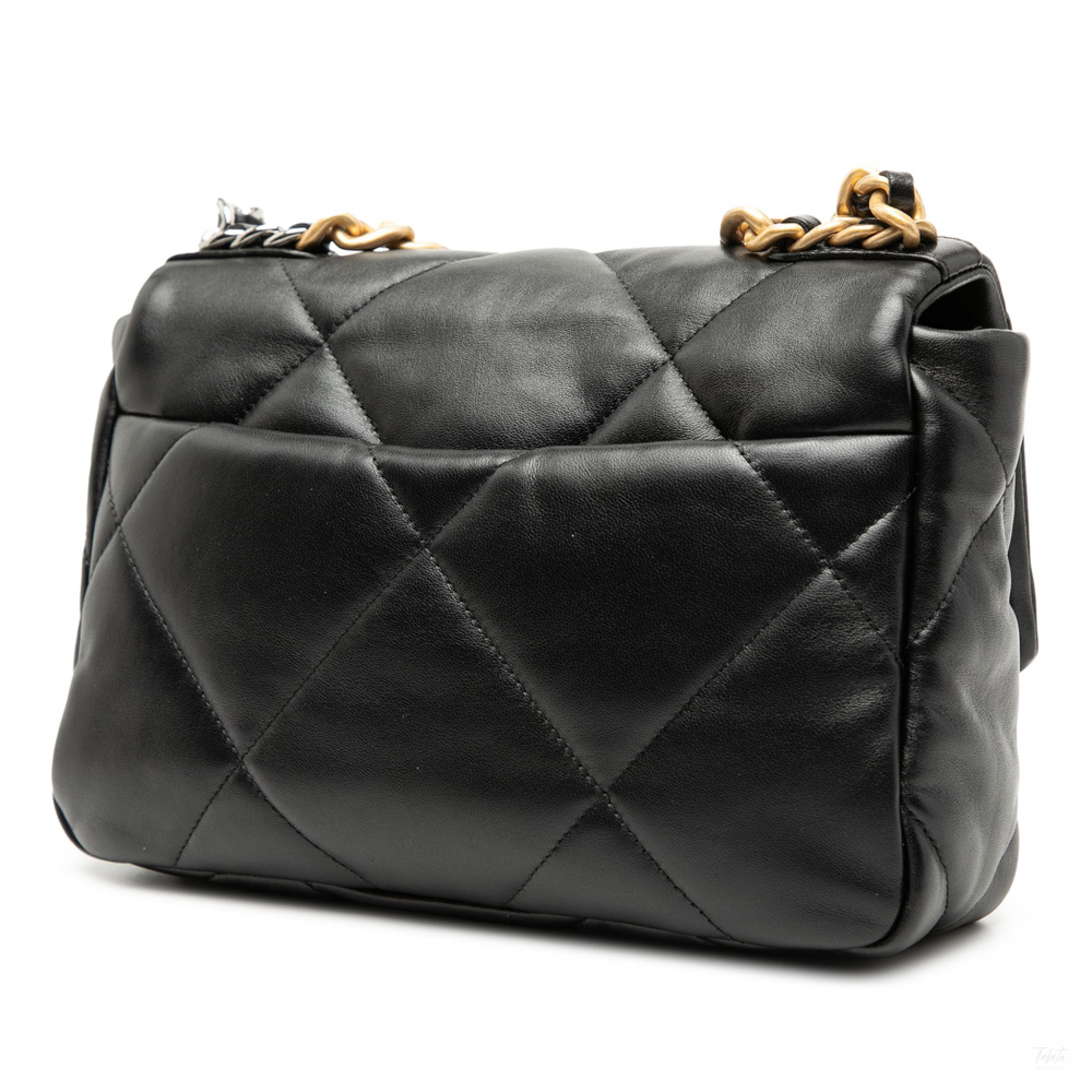 Chanel 19 Medium Lambskin Leather Matelassè Flap Handbag Black