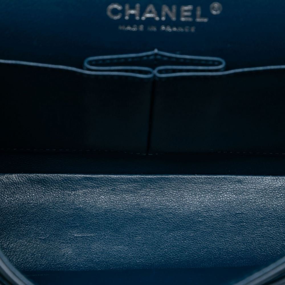 Chanel Classic Double Flap Small Lambskin Leather Matelassè Shoulder Bag Blue