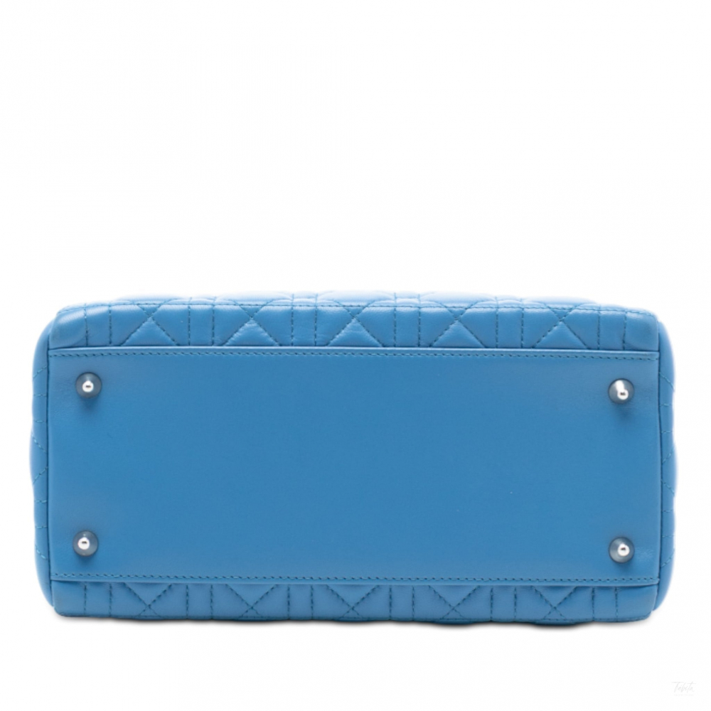 Christian Dior Lady Dior Medium Zip Closure Cannage Lambskin Leather 2-Ways Tote Bag Blue