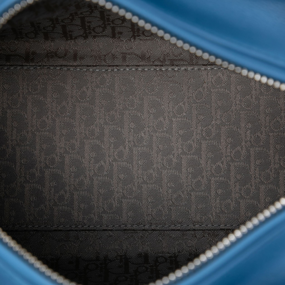 Christian Dior Lady Dior Medium Zip Closure Cannage Lambskin Leather 2-Ways Tote Bag Blue