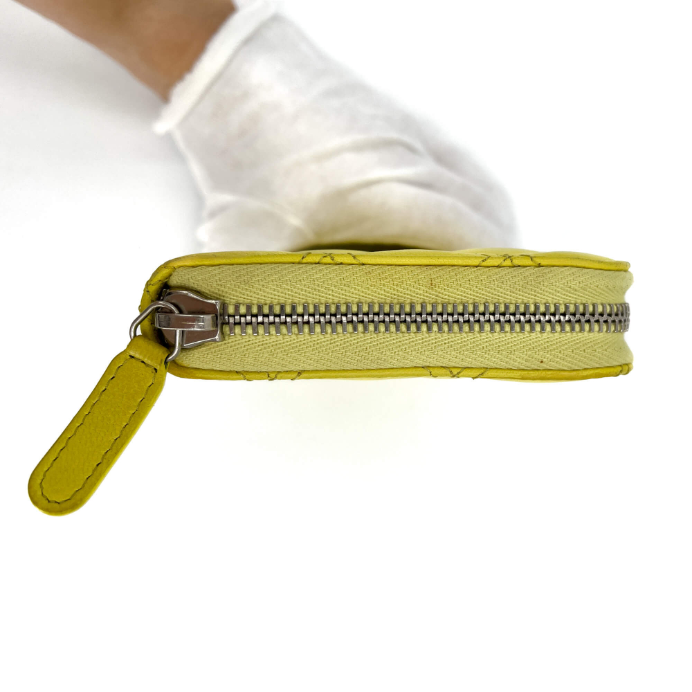 Chanel Long Zip Around Wallet Quilted Lambskin Leather Yellow