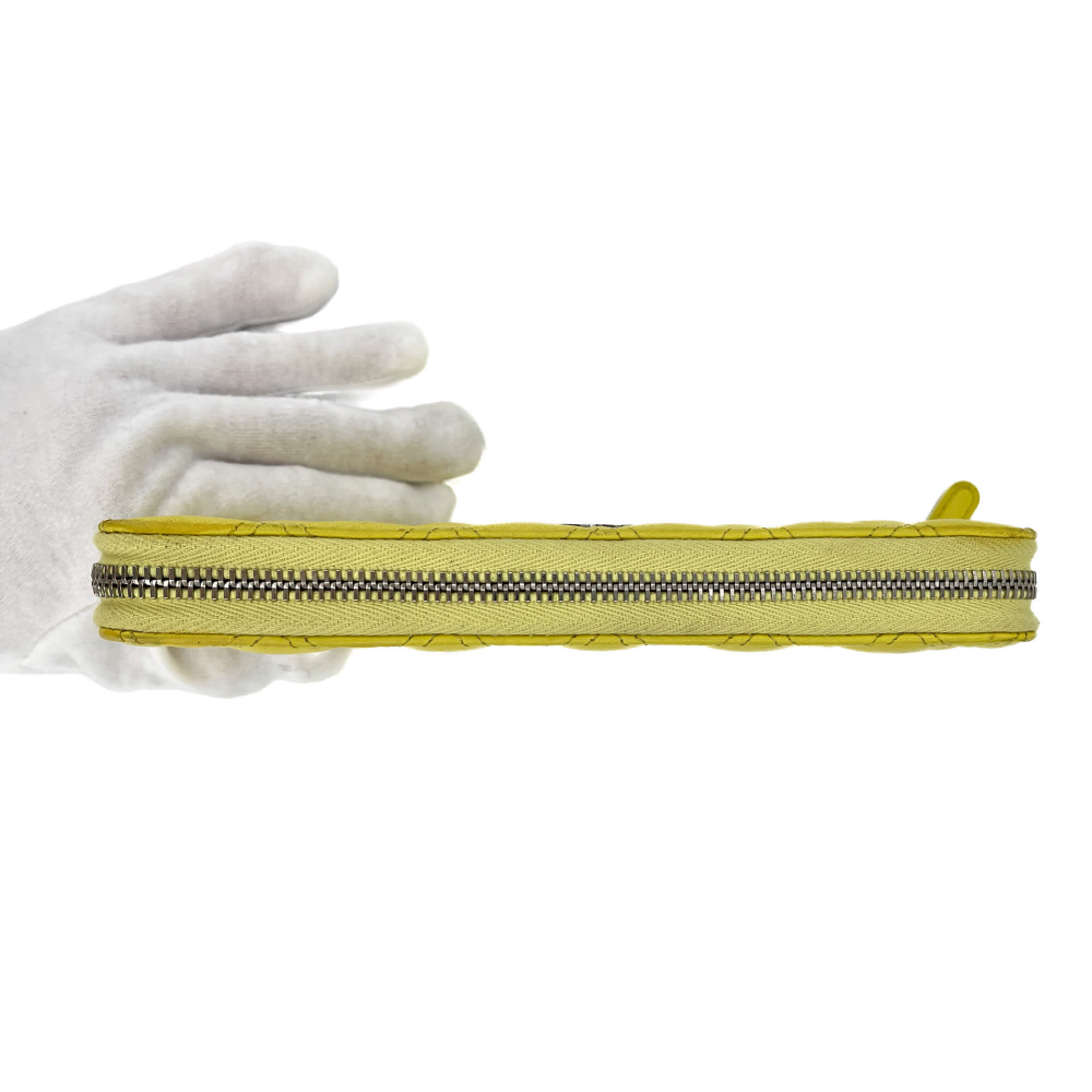 Chanel Long Zip Around Wallet Quilted Lambskin Leather Yellow