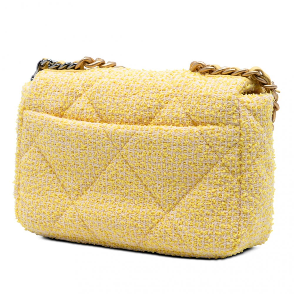 Chanel 19 Medium Tweed Matelassè Flap Handbag Yellow