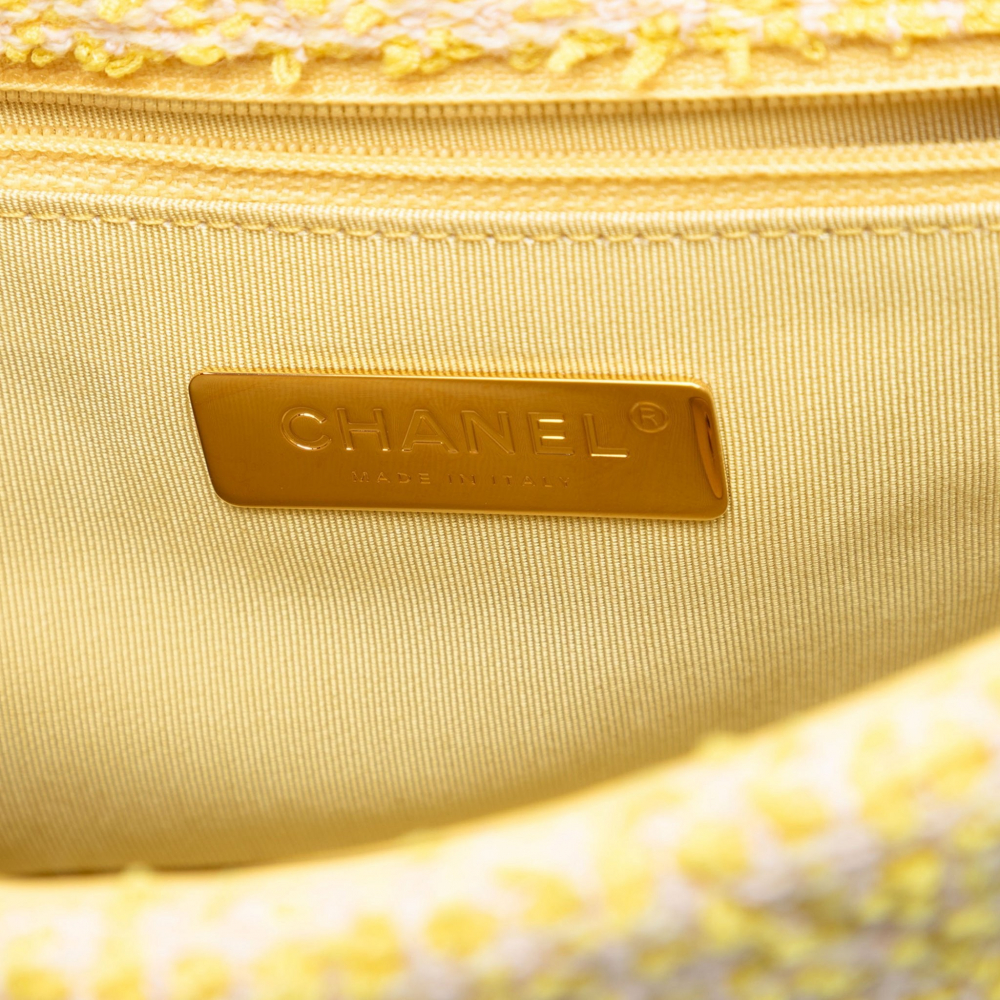 Chanel 19 Medium Tweed Matelassè Flap Handbag Yellow