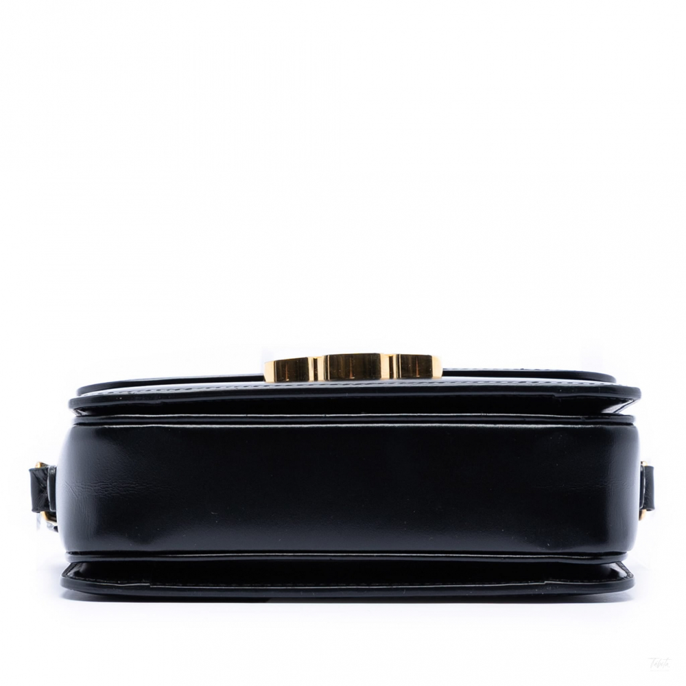 Celine Triomphe Teen Shiny Calfskin Leather Flap Crossbody Black