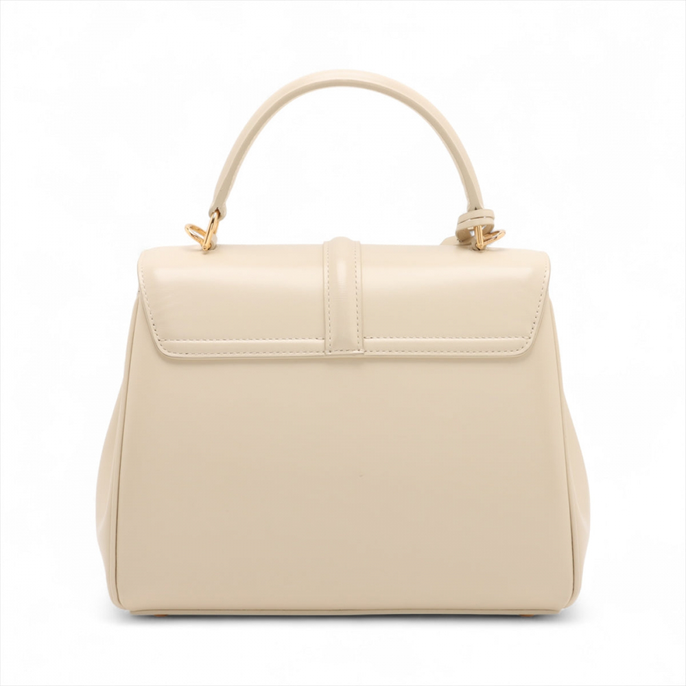 Celine 16 Small Shiny Calfskin Leather Top-Handle Handbag Rice