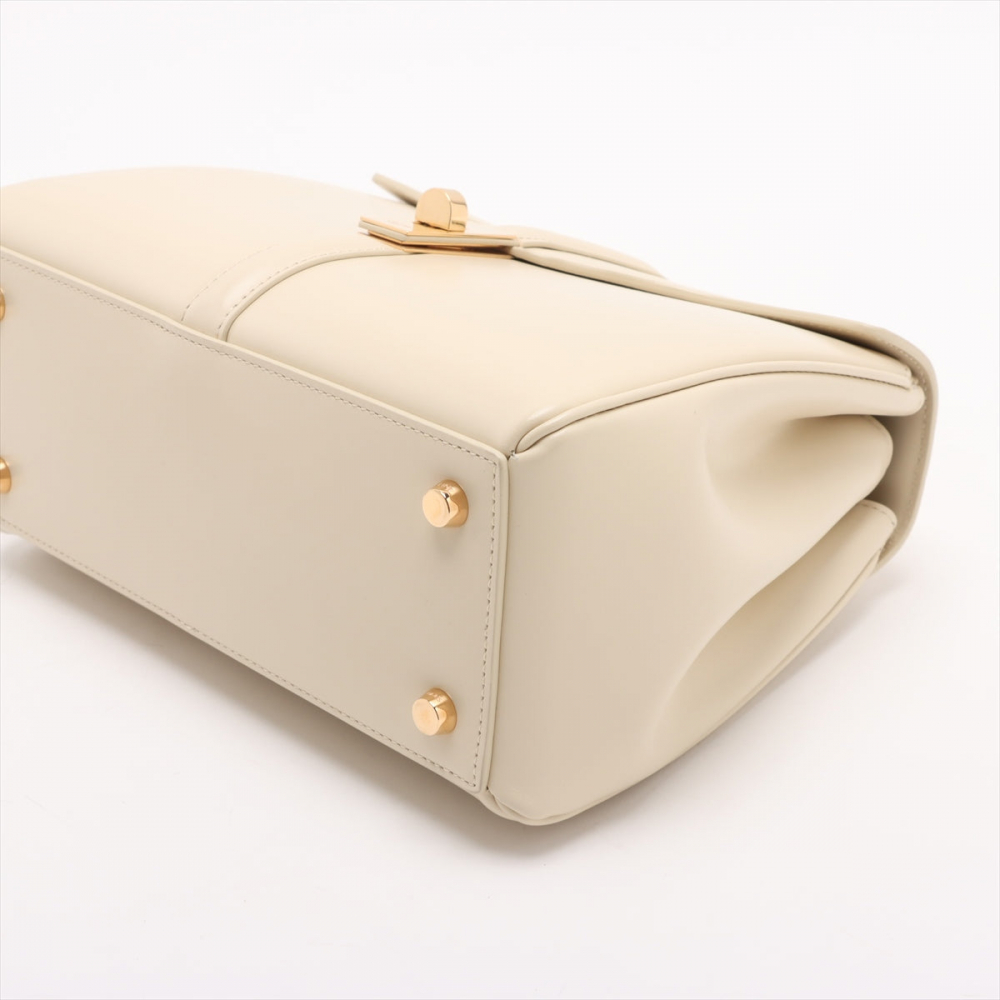 Celine 16 Small Shiny Calfskin Leather Top-Handle Handbag Rice