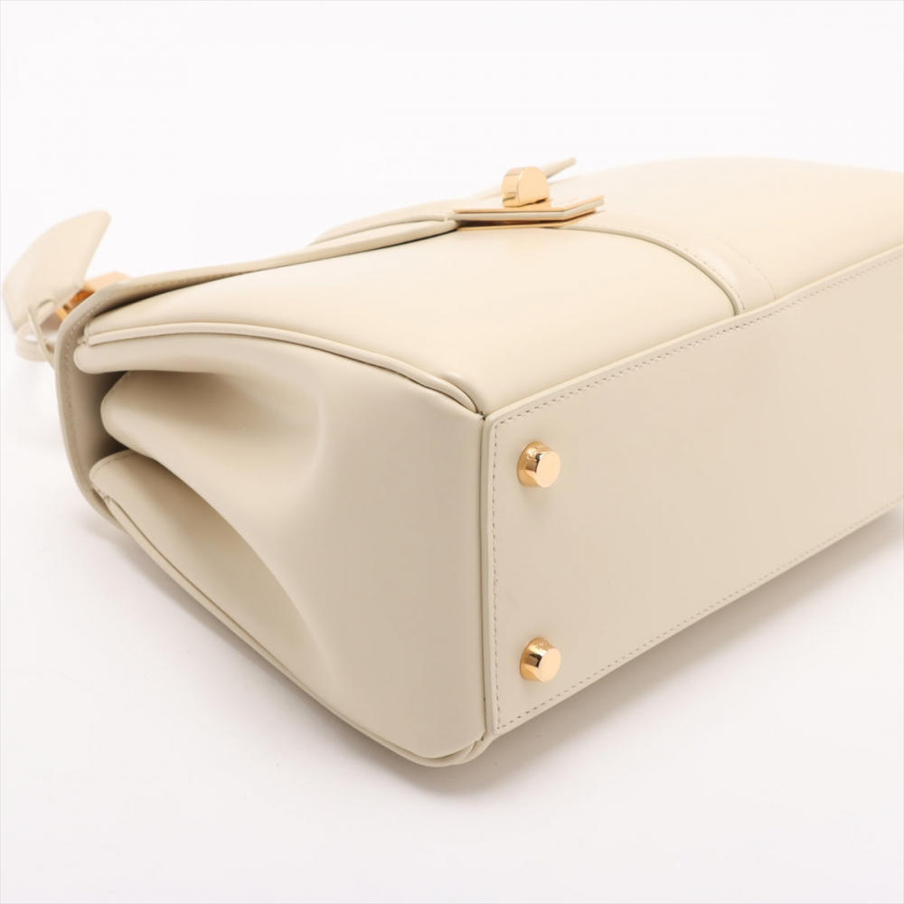 Celine 16 Small Shiny Calfskin Leather Top-Handle Handbag Rice