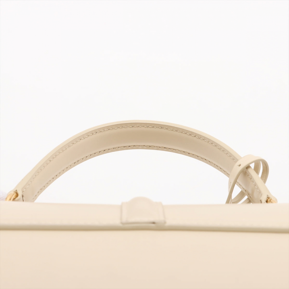 Celine 16 Small Shiny Calfskin Leather Top-Handle Handbag Rice