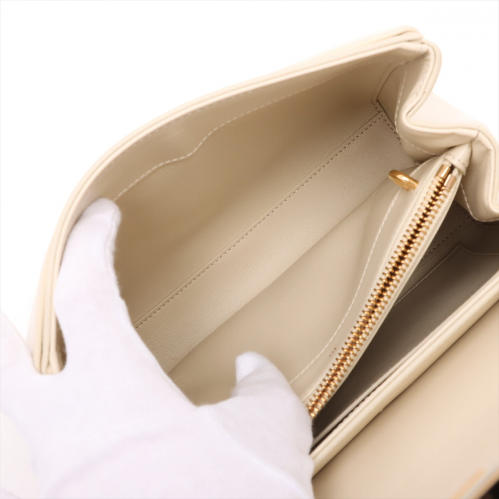 Celine 16 Small Shiny Calfskin Leather Top-Handle Handbag Rice