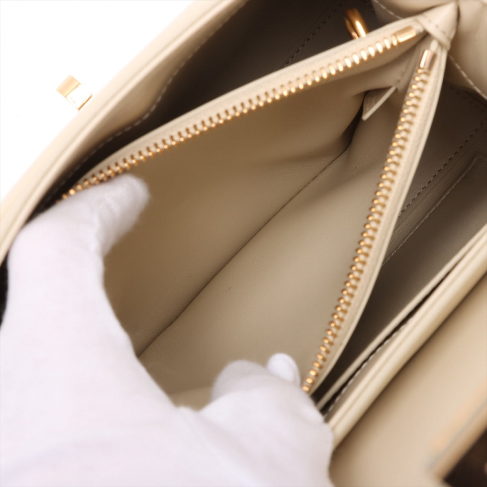 Celine 16 Small Shiny Calfskin Leather Top-Handle Handbag Rice