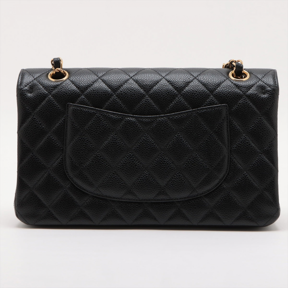 Chanel Classic Double Flap Medium Caviar Leather Matelassè Shoulder Bag Black