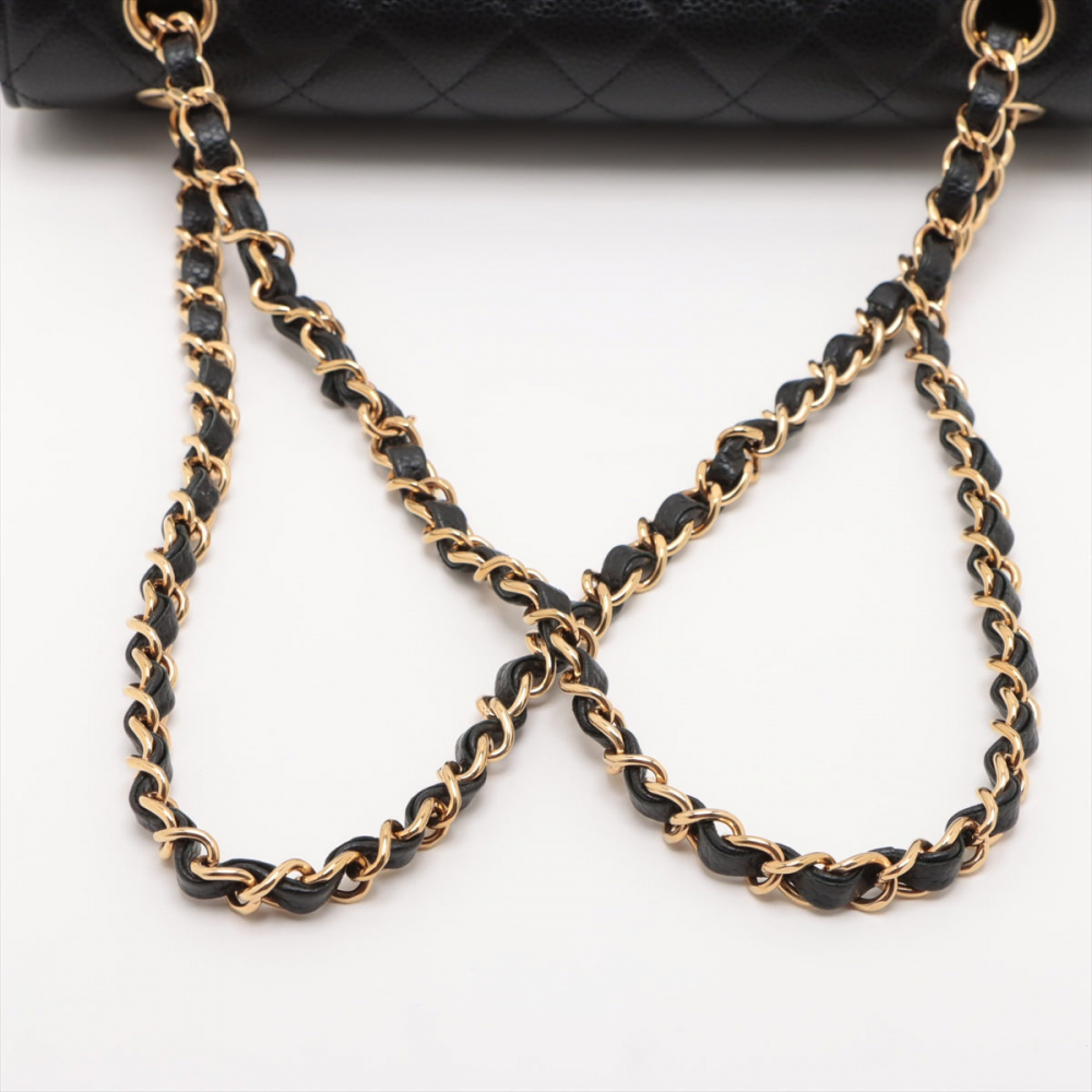 Chanel Classic Double Flap Medium Caviar Leather Matelassè Shoulder Bag Black