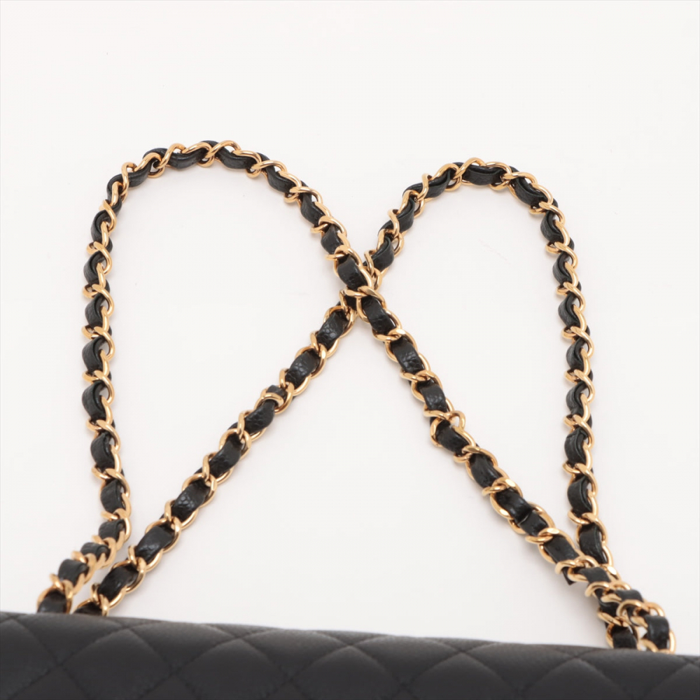 Chanel Classic Double Flap Medium Caviar Leather Matelassè Shoulder Bag Black