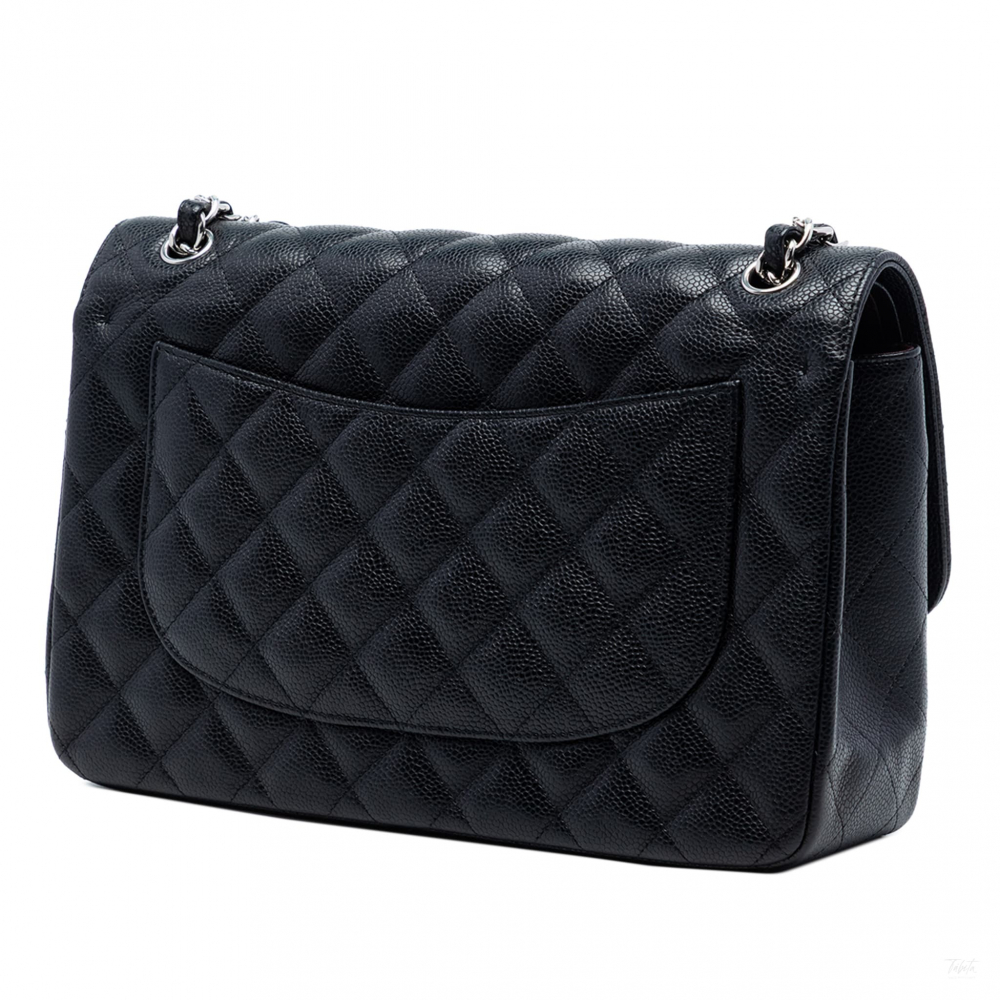 Chanel Classic Double Flap Jumbo Matelassè Caviar Leather Flap Handbag Black