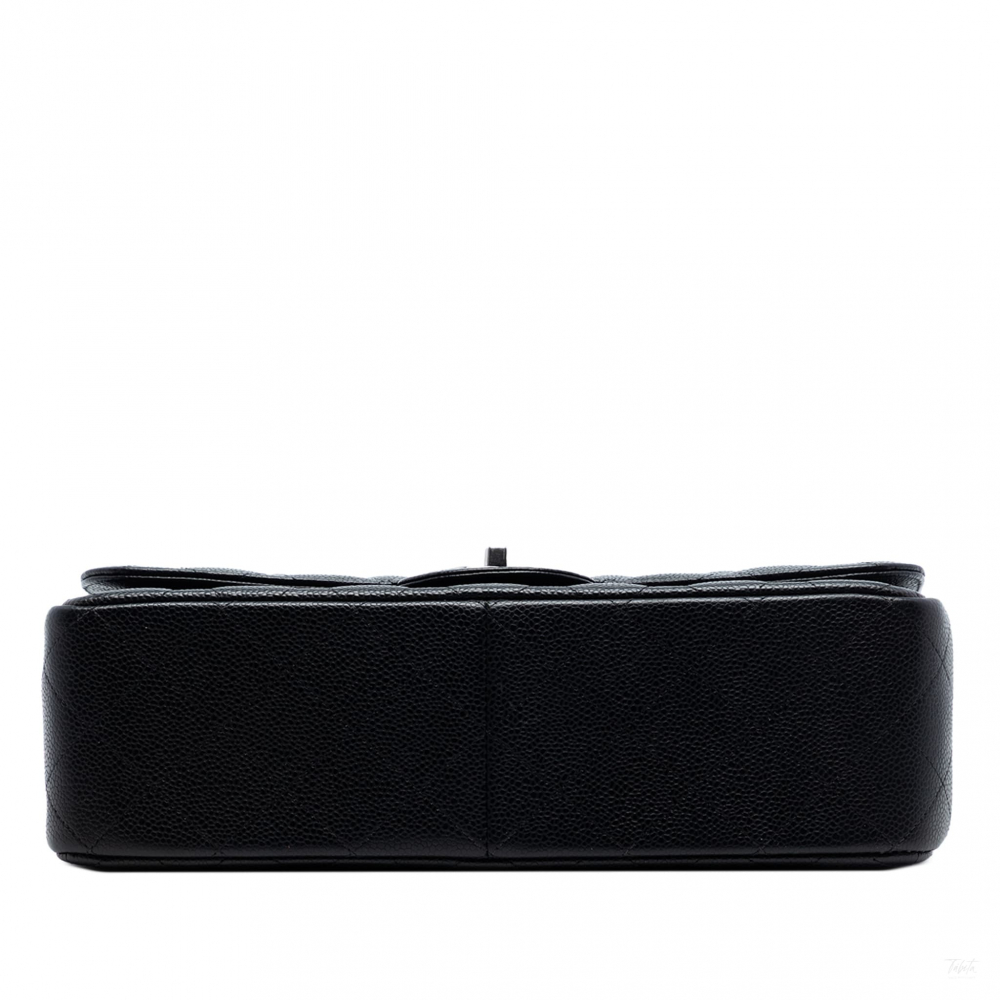 Chanel Classic Double Flap Jumbo Matelassè Caviar Leather Flap Handbag Black