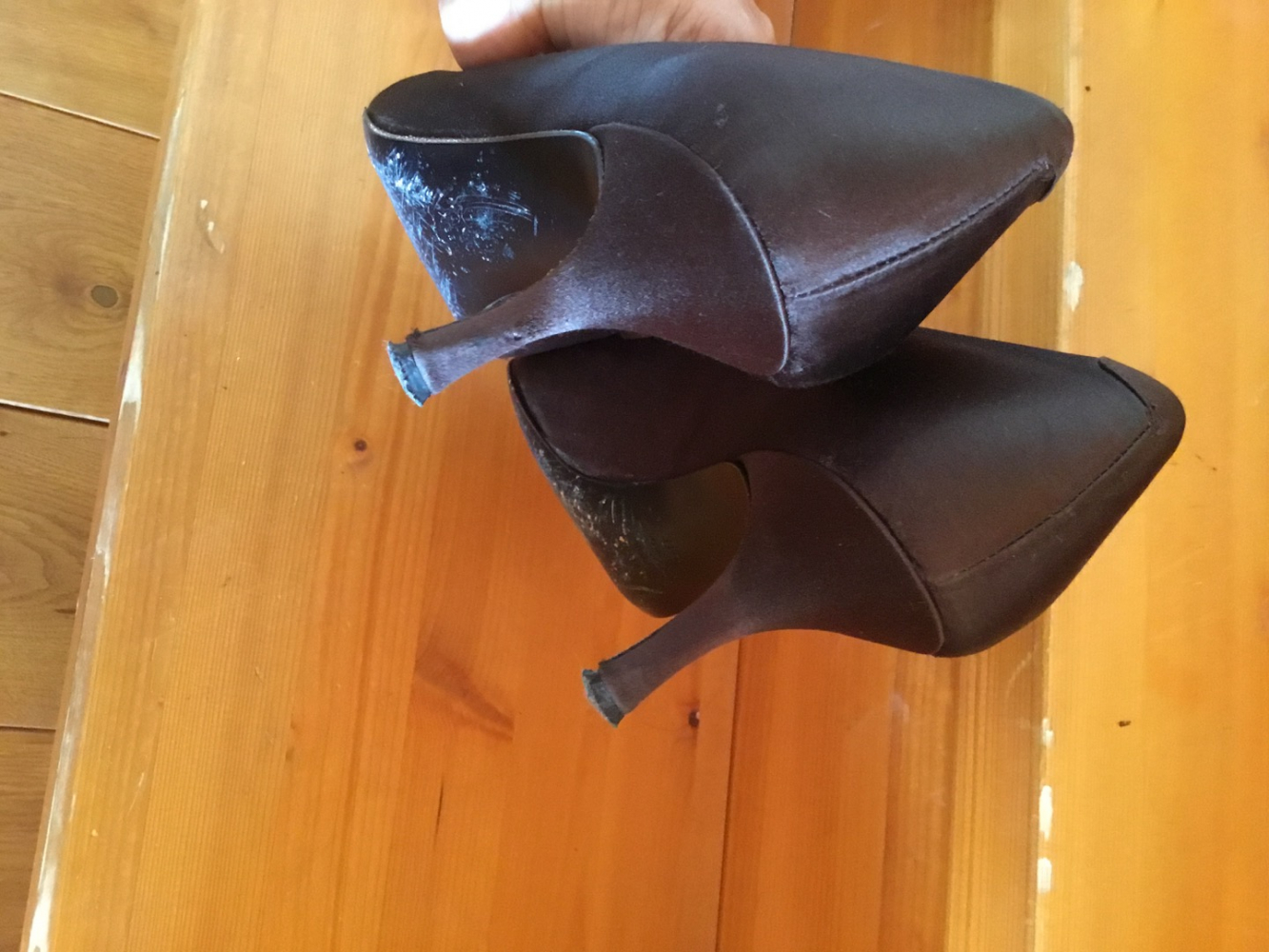 Bon Génie Escarpins satin marron noeud velours marron 40