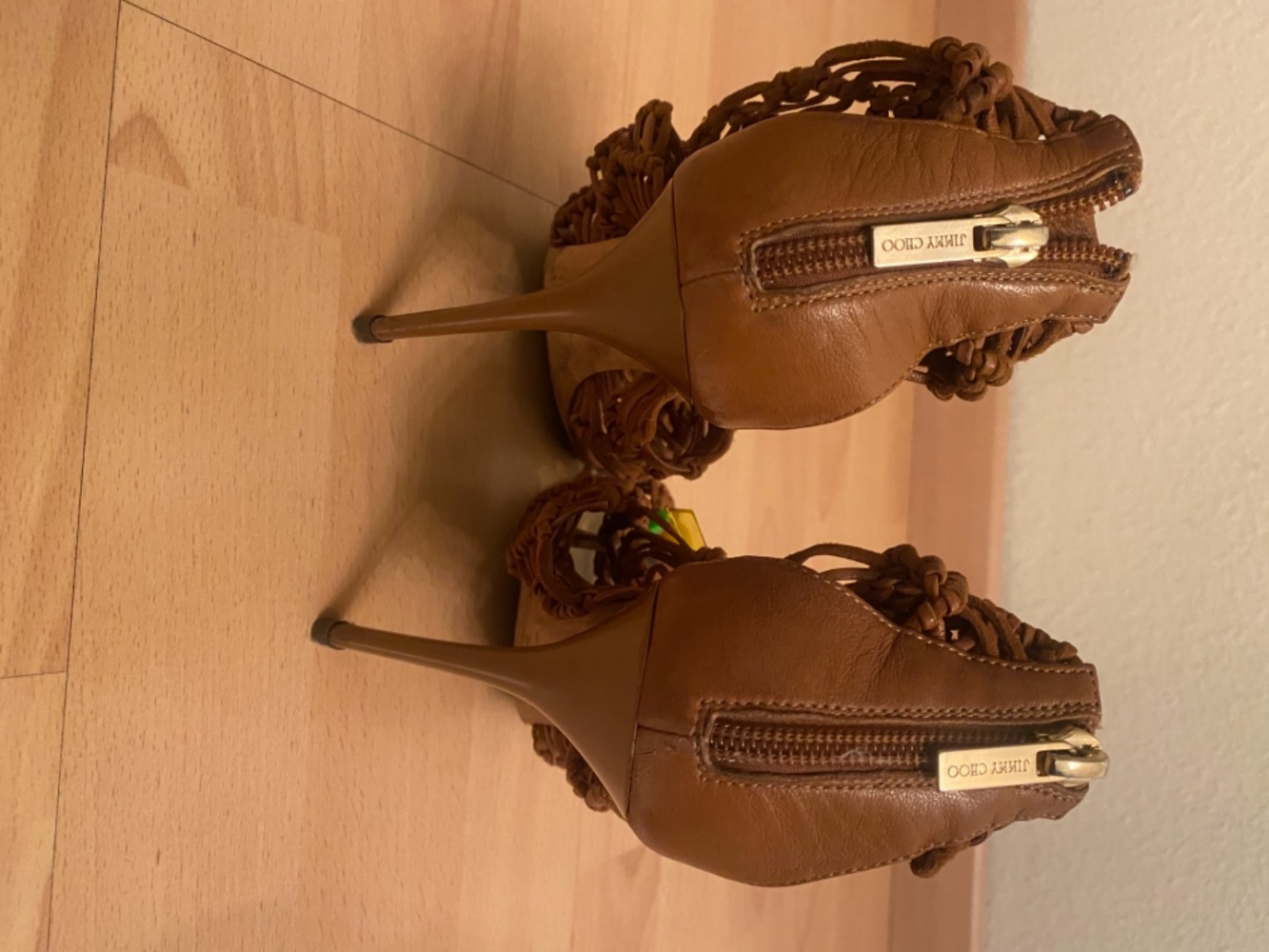 Jimmy Choo Mit brauner Iris verzierte Makramee-Sandalen aus Leder