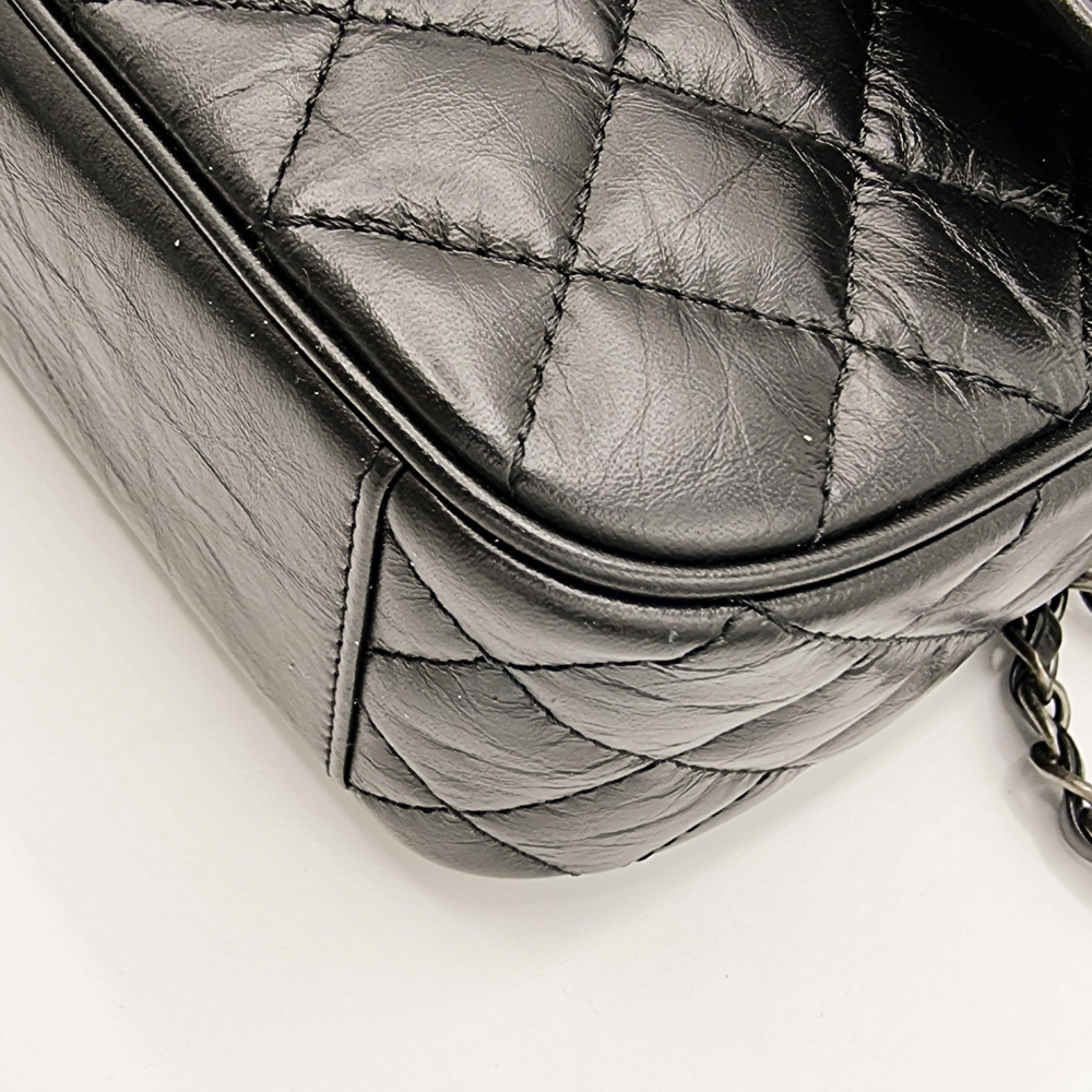 Chanel Easy Flap Zip Black Leather Aged Calfskin