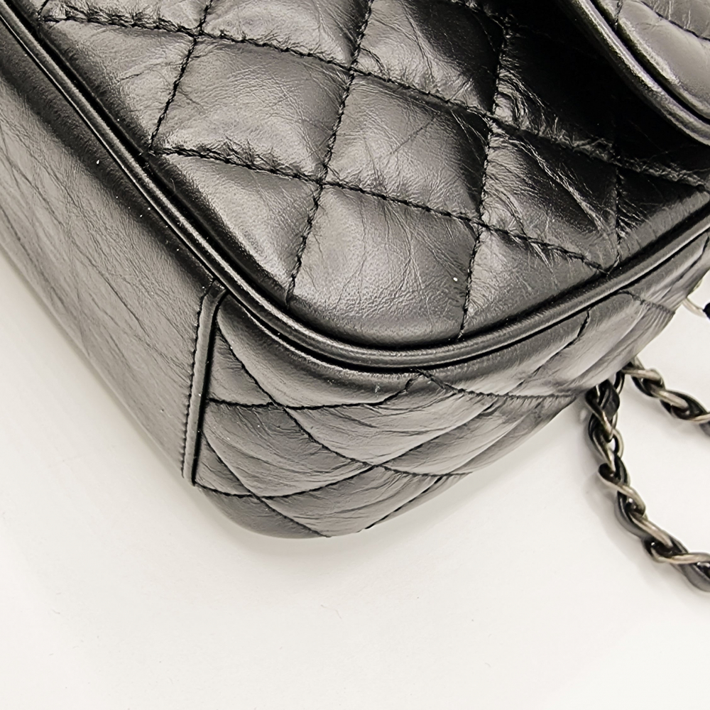 Chanel Easy Flap Zip Black Leather Aged Calfskin