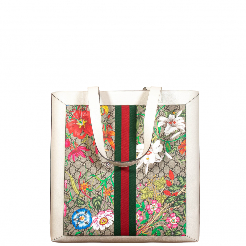 Gucci Ophidia GG Flora Shopper White Large