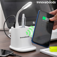 Innovagoods Chargeur Sans Fil Avec Support- Organisateur Et Lampe LED Usb 5 En 1 Desking